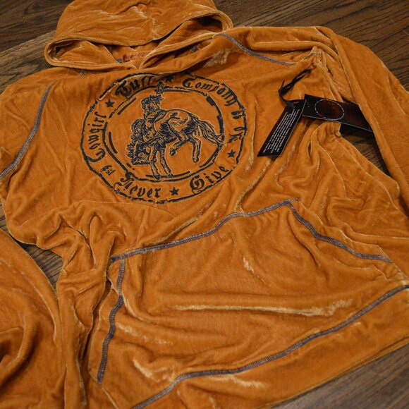 Tuff Cowgirl Tops - NWT TUFF COWGIRL Velvet-Velour Hoodie~Pumpkin Gold Color~Large